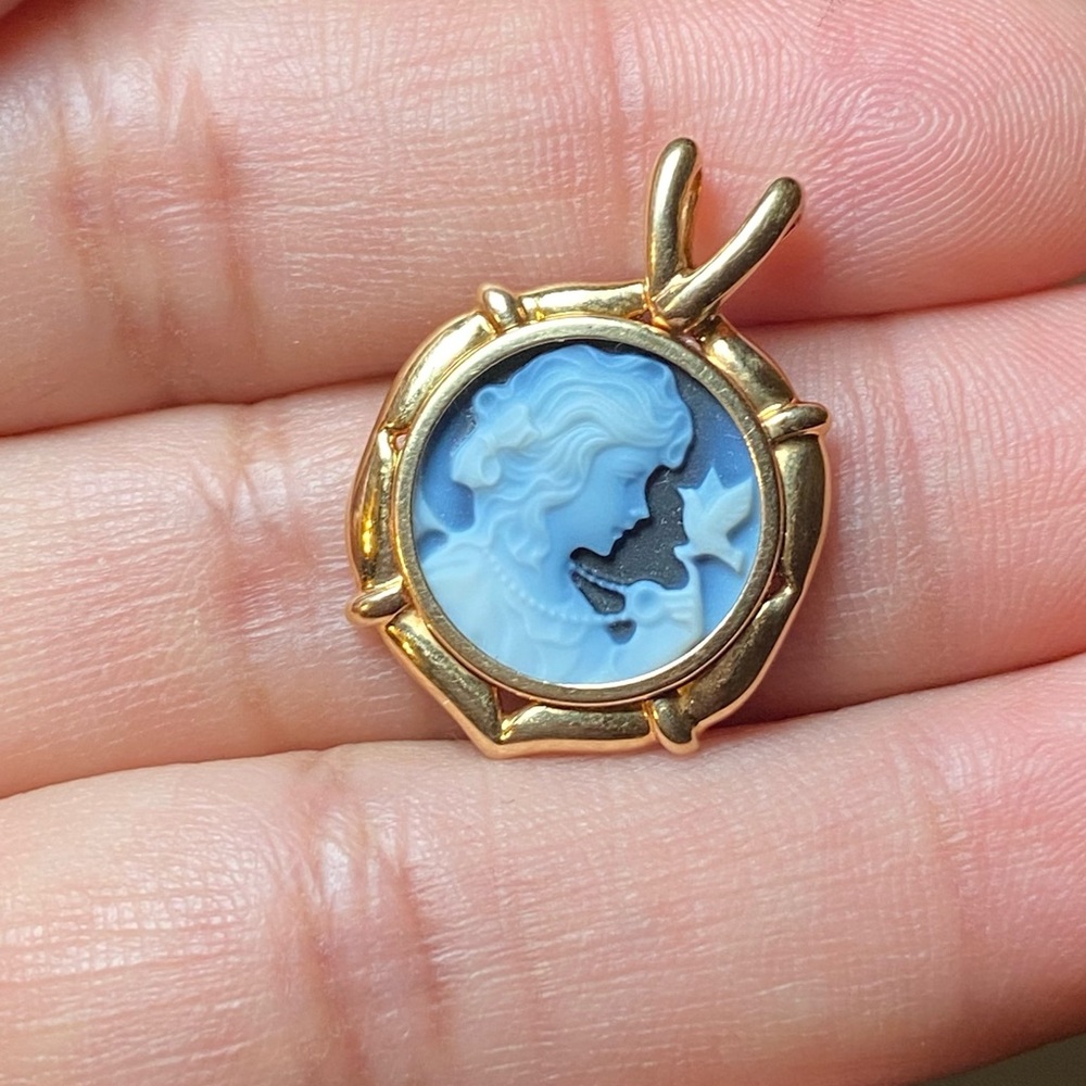 Rare Antique 18K YG Onyx And Carved Agate Cameo Pendant - Picture 4 of 9